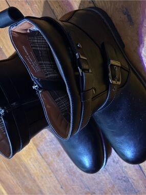 Men's Black Leather Buckle Ankle Boots